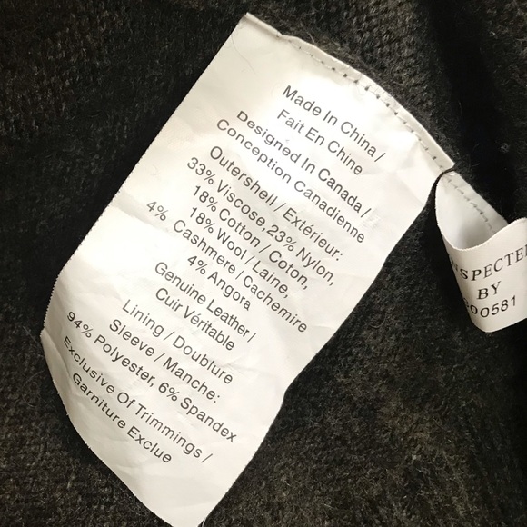 Danier Open Front Cardigan Sweater Leather Sleeves Slits Cashmere Wool Blend Top - Picture 9 of 13